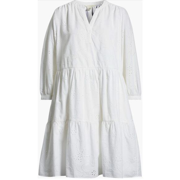 Caslon Eyelet Dress M Medium Long Sleeve Tiered Cotton White Nordstrom Boho Chic - Picture 5 of 10